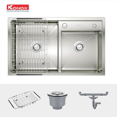 chau-rua-bat-inox-2-ho-konox-overmount-sink-kn7847do-phu-kien