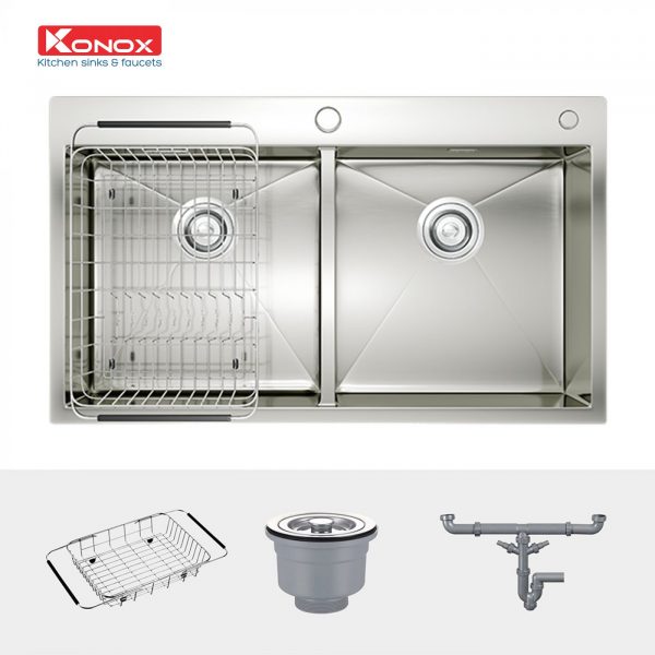 chau-rua-bat-inox-2-ho-konox-overmount-sink-kn8248dob-phu-kien