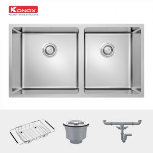 chau-rua-bat-inox-2-ho-konox-cube-kn8144du-phu-kien