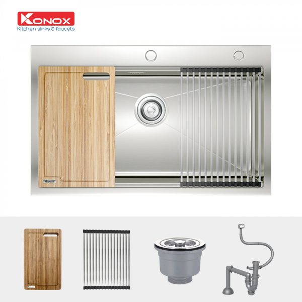 chau-rua-bat-inox-1-ho-konox-topmount-sink-kn8050ts-phu-kien