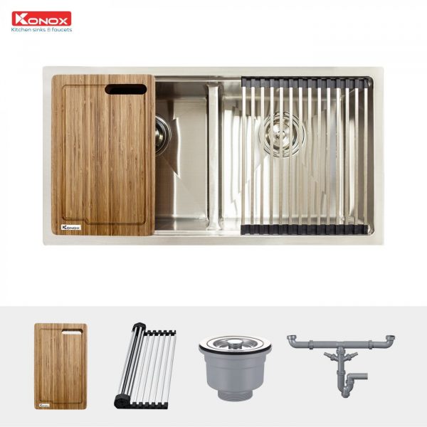 chau-rua-bat-inox-2-ho-konox-undermount-sink-kn8745dub-phu-kien