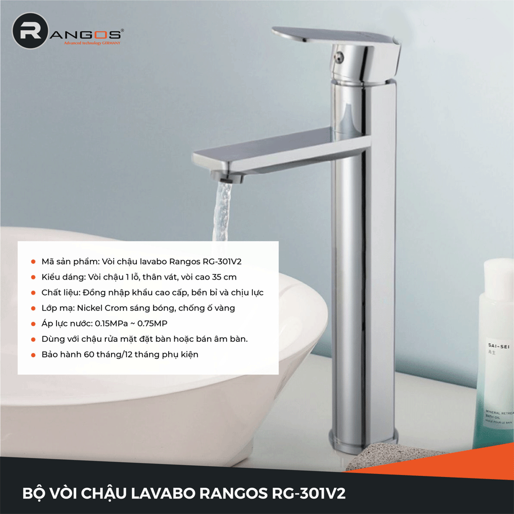 VÒI CHẬU LAVABO NÓNG LẠNH RANGOS RG-301V2 - GIÁ TỐT NHẤT